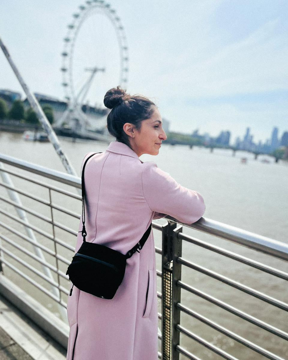NQ1 Modular backpack in an urban environment side view